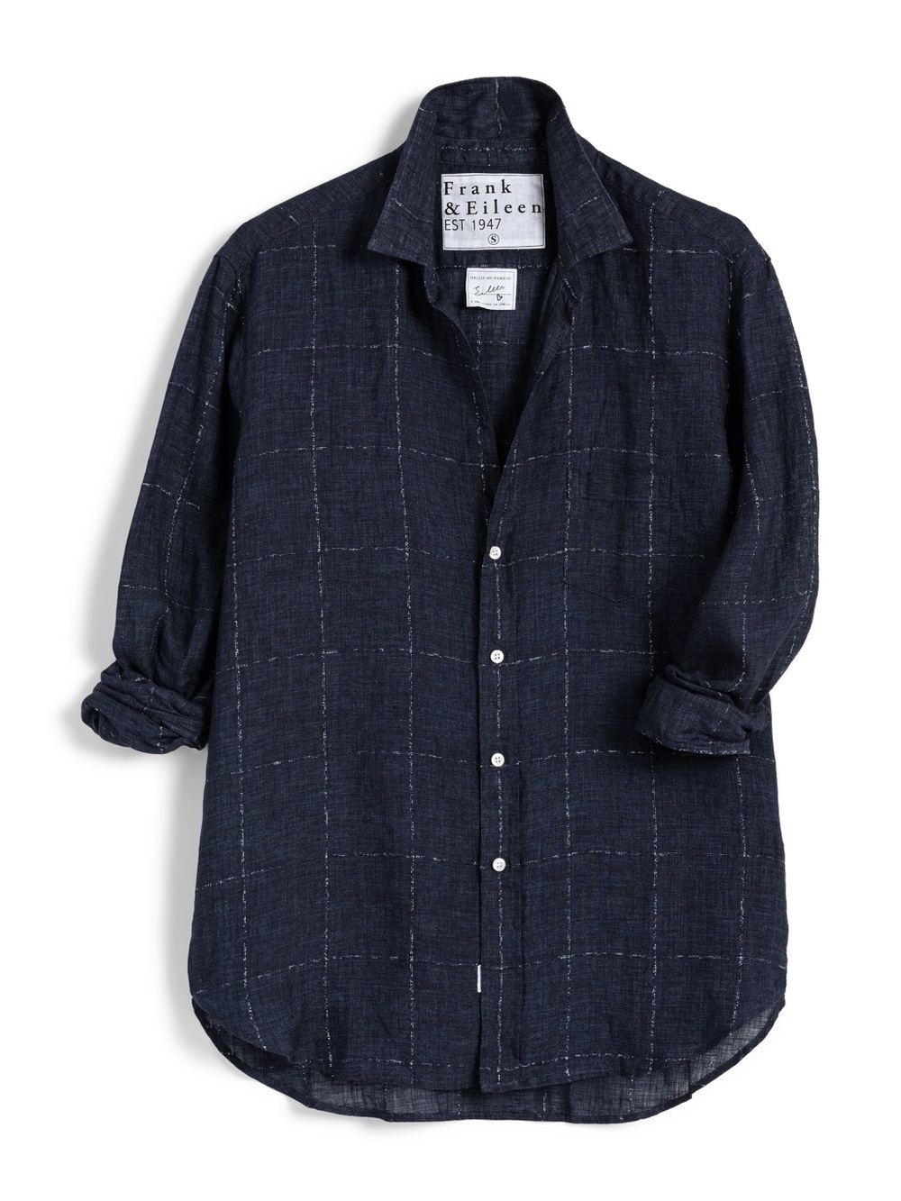 Frank & Eileen • Eileen Relaxed Button-Up Shirt in Navy Windowpane Linen